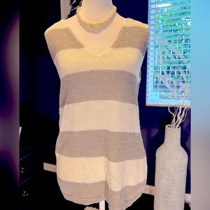 - Banana Republic Cream and white metallic v neck sleeveless sweater. NWOT